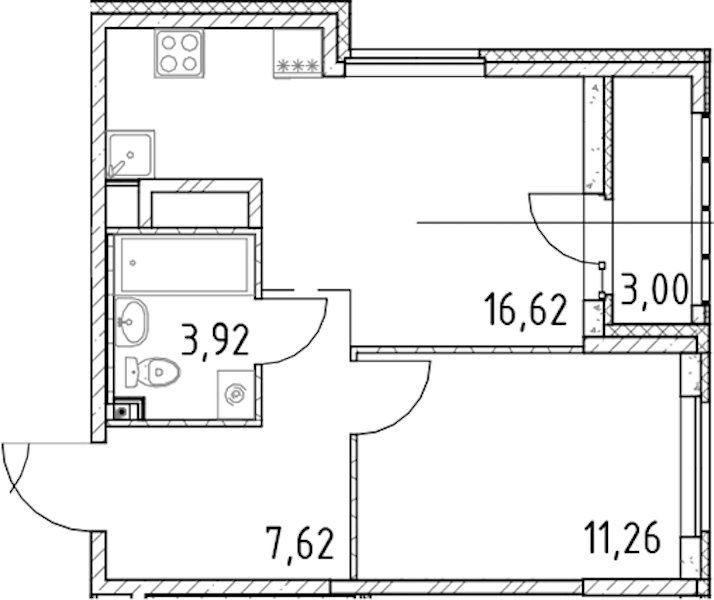 1-комнатная квартира 39.42 м², 8/23 эт., ЖК «Город Первых»
